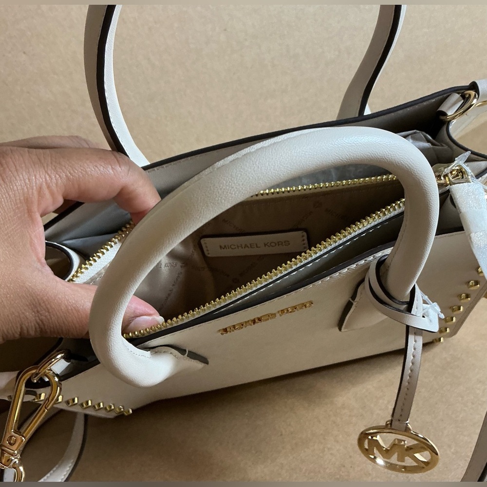 Michael Kors White Satchel with Gold Studs - Picture 6 of 11